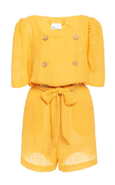 Lisa Marie Fernandez Diana Belted Linen-blend Playsuit In Yellow