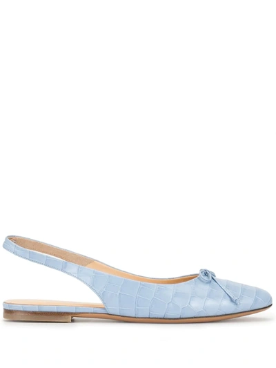 By Far Toni Croc-embossed Leather Slingback Flats In Blue