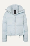 Cordova Mont Blanc Metallic Quilted Shell Down Bomber Jacket In Light Blue