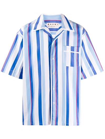 Marni Yarn-dyed Striped Bowling Shirt In Blue