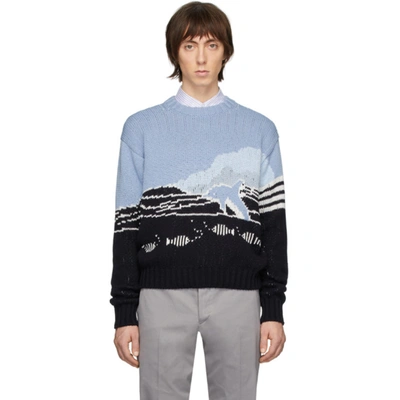 Thom Browne Dolphin Intarsia-knit Cotton-blend Jumper In Blue