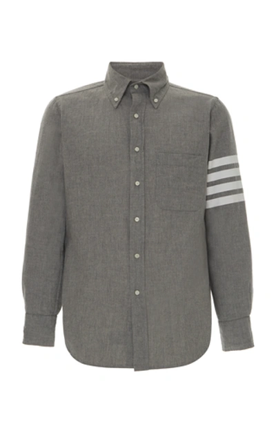 Thom Browne Four-stripe Chambray Button-down Shirt In Grey