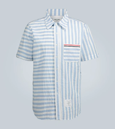 Thom Browne Striped Cotton-seersucker Shirt In Blue