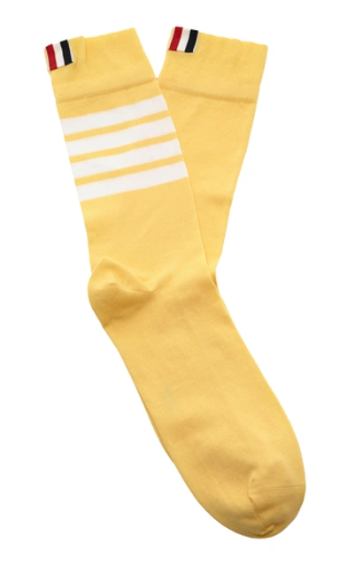 Thom Browne Mid-calf Striped Cotton Socks In Yellow