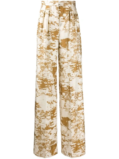 Max Mara Acume Printed Silk Wide-leg Pants In Neutrals