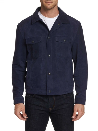 Robert Graham Marko Suede Trucker Jacket In Navy