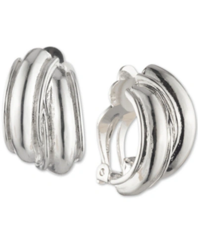 Anne Klein Silver-tone Small Hoop Button E-z Comfort Clip-on Earrings, 1"