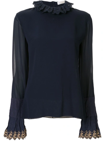 Chloé Embroidered Trim Blouse In Blue