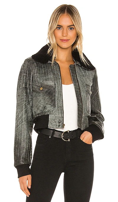 Understated Leather Spirit Bomber Jacket With Shearling Collar In Distressed Black