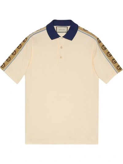 Gucci Logo-jacquard Webbing-trimmed Stretch-cotton Piqué Polo Shirt In Neutrals