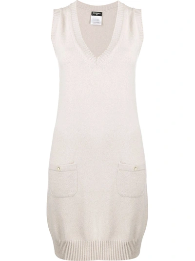 Pre-owned Chanel 2010 Sleeveless Cashmere Knitted Dress In Neutrals