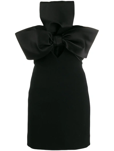 Saint Laurent Bow Embellished Strapless Mini Dress In Black