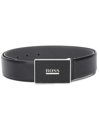 Hugo Boss Boss Black Logo Plaque Leather Belt