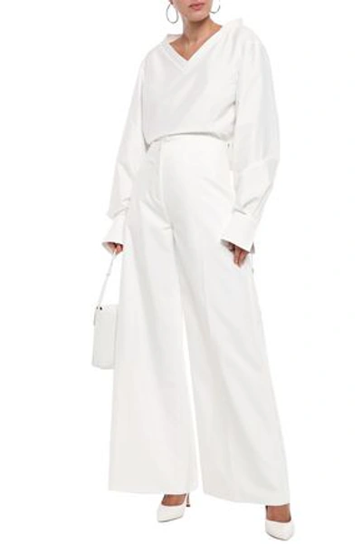 Adeam Layered Cotton-blend Poplin Wide-leg Pants In White