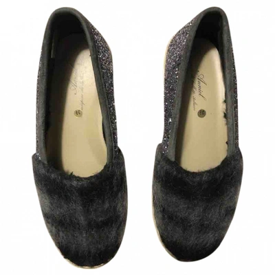Pre-owned Anniel Glitter Flats In Anthracite