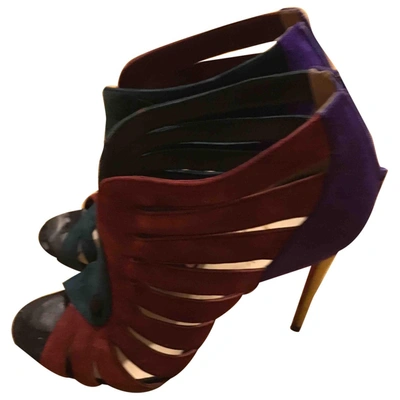 Pre-owned Christian Louboutin Open Toe Boots In Burgundy