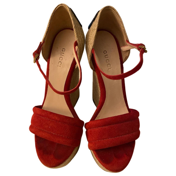 Pre-Owned Gucci Red Suede Espadrilles | ModeSens