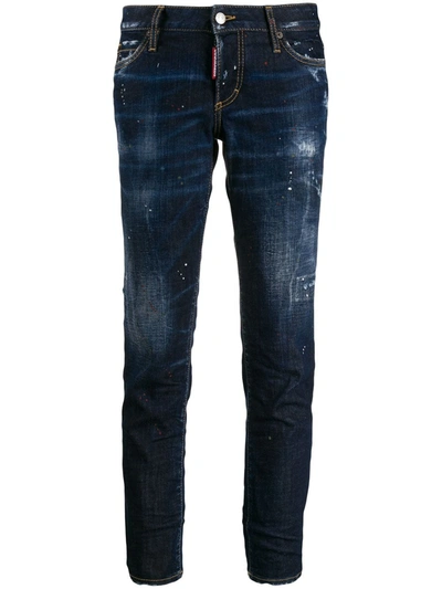 Dsquared2 Cropped Paint Splattered Jeans In Blue