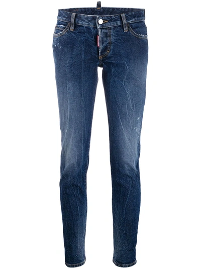 Dsquared2 Icon Paint-splattered Slim-fit Jeans In Blue