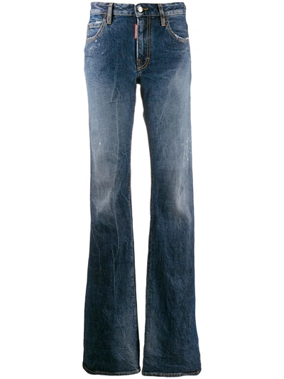 Dsquared2 Distressed Faded Flared Jeans In Blue