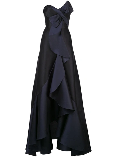 Marchesa Notte Cascade Drape Evening Dress In Black