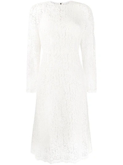 Dolce & Gabbana Lace Scalloped Midi Dress In White