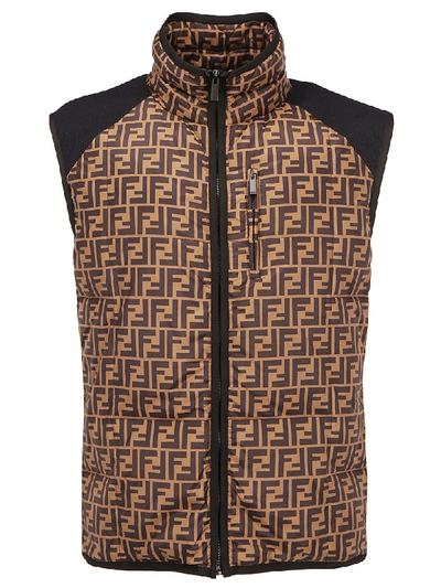 Fendi Gilet In Tobacco/brown/bluw