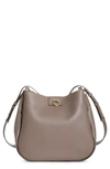 Ferragamo Women's Medium Reverse Leather Hobo Bag In Gray/gold