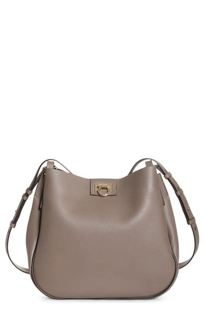 Ferragamo Women's Medium Reverse Leather Hobo Bag In Gray/gold