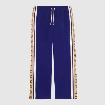 Gucci Logo Wool Blend Jersey Jogging Pants In Blue