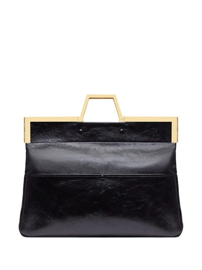 Fendi Large Flat Leather Shopping Bag In Black