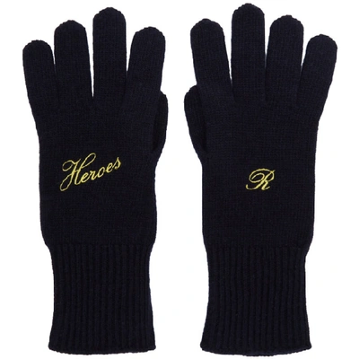 Raf Simons Heroes Wool & Cashmere Gloves In Navy