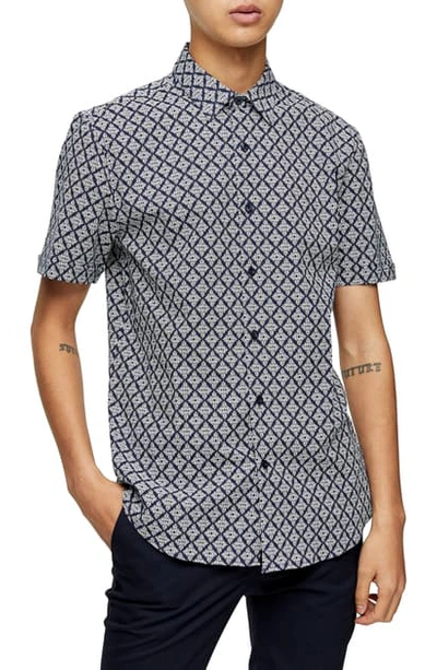 Topman Slim Fit Short Sleeve Button-up Shirt In Grey