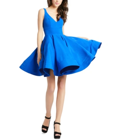 Mac Duggal V-neck Fit & Flare Dress In Royal Blue