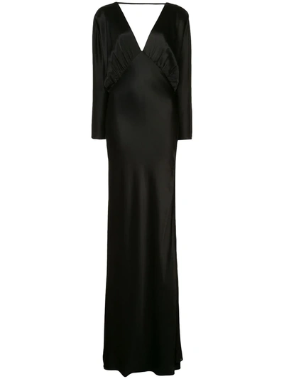 Michelle Mason Dolman Sleeve Silk Gown In Black