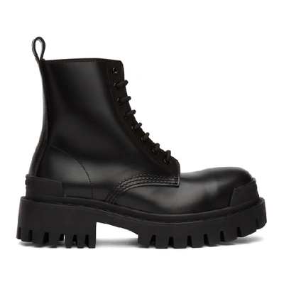 Balenciaga Strike Exaggerated-sole Leather Boots In Black