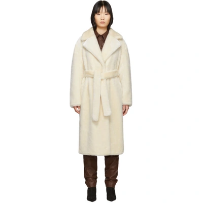 Tibi Oversized Belted Faux Fur Coat In Cream