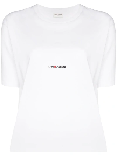 Saint Laurent Loose Logo Print Cotton Jersey T-shirt In White