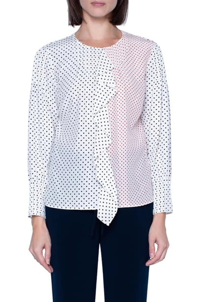 Akris Punto Two-tone Polka Dot Ruffle Silk Blouse In Cream Black Red