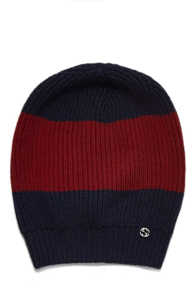 Pre-owned Gucci Navy And Burgundy Wool Beanie