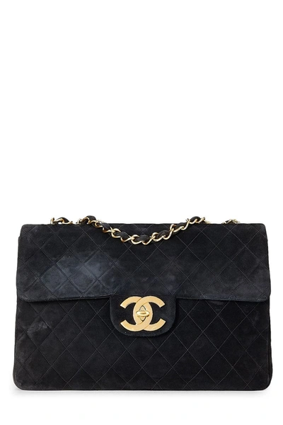 Pre-owned Chanel Black Quilted Suede Half Flap Maxi