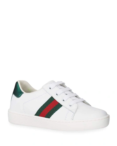 Gucci New Ace Leather Tennis Shoes, Toddler In White