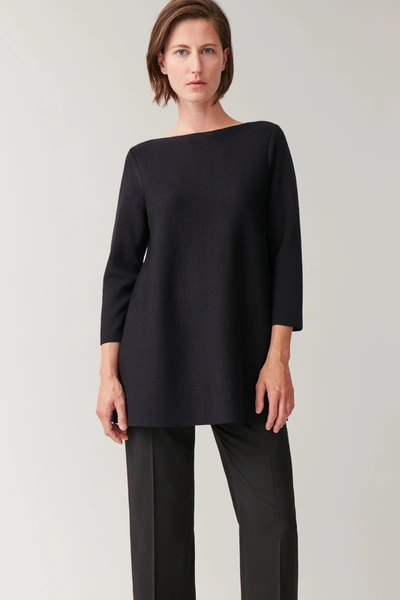 Cos Boat-neck Merino Top In Blue