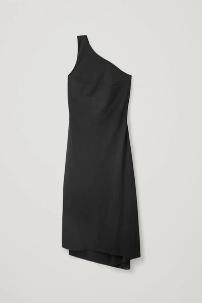 Cos Asymmetric Strap Jersey Dress In Black
