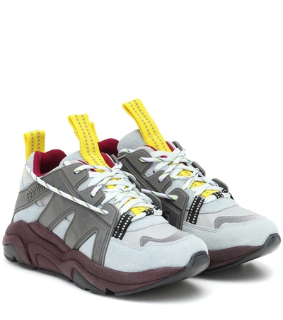 Ganni Tech Chunky Mixed-media Trainers In Grey