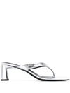 Balenciaga Double Square Metallic Leather Thong Sandals In Silver