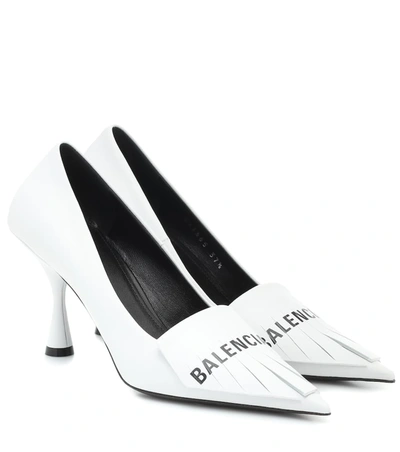 Balenciaga Fringe Knife Point-toe Stiletto Leather Pumps In Blanc/nero