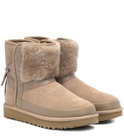 Ugg Classic Bow Shearling Suede Boots In Beige