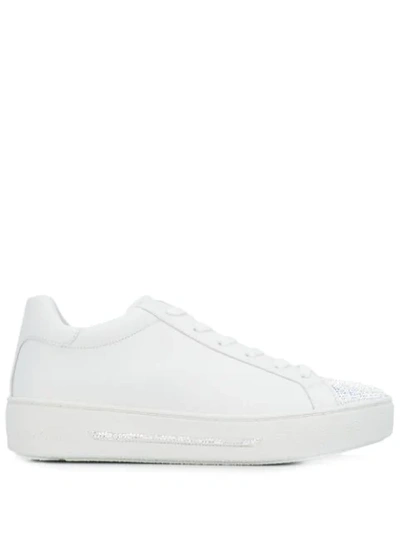 René Caovilla Strass Embellished Lambskin Leather Trainers In White