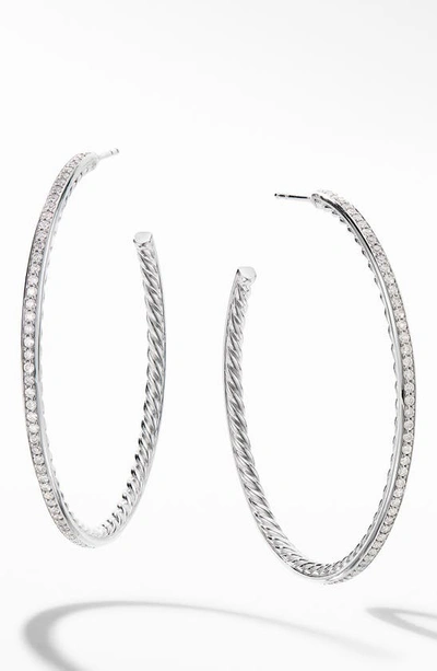 David Yurman Sterling Silver Medium Hoop Earrings With Pave Diamonds